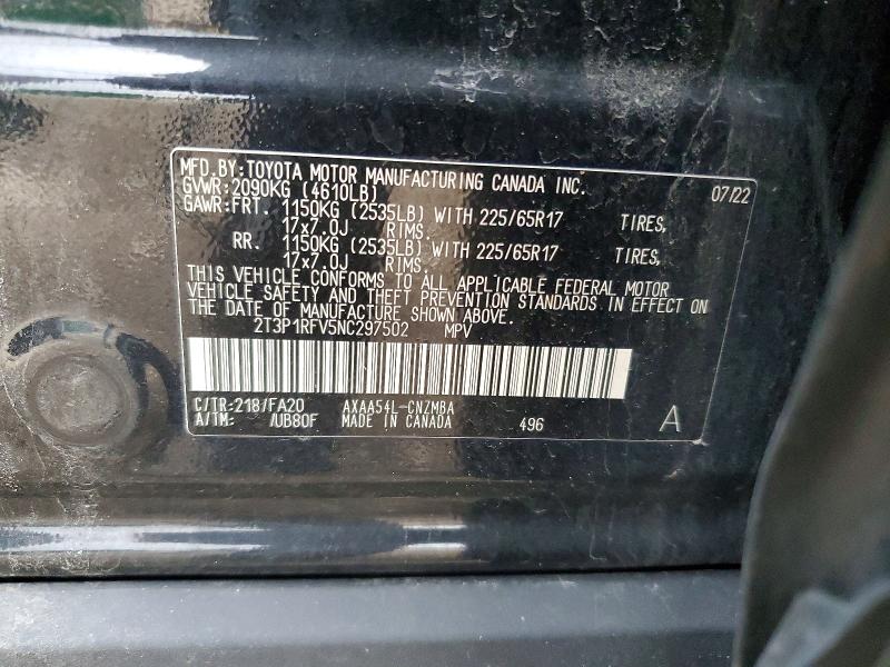 Продажа на аукционе авто 2022 Toyota Rav4, vin: 2T3P1RFV5NC297502, номер лота: 50283016