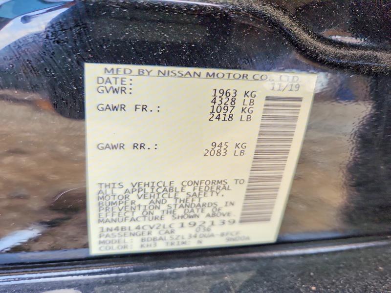 2020 Nissan Altima მანქანა იყიდება აუქციონზე, vin: 1N4BL4CV2LC192139, აუქციონის ნომერი: 51349016