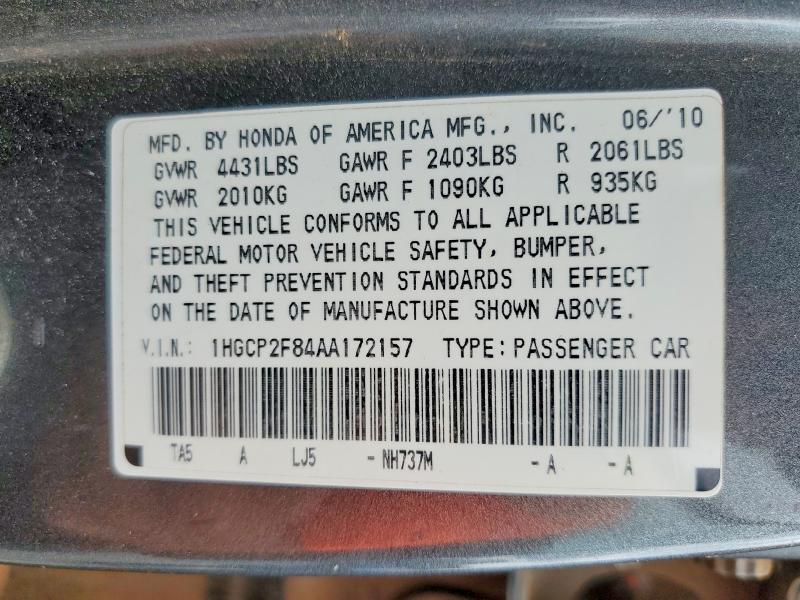 Продажа на аукционе авто 2010 Honda Accord, vin: 1HGCP2F84AA172157, номер лота: 51698346