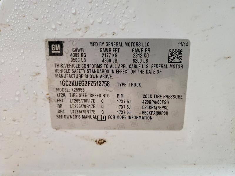 2015 Chevrolet Silverado მანქანა იყიდება აუქციონზე, vin: 1GC2KUEG3FZ512758, აუქციონის ნომერი: 50118836