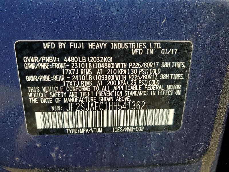 Aukcja sprzedaży 2017 Subaru Forester, vin: JF2SJAEC1HH541362, numer aukcji: 49594716