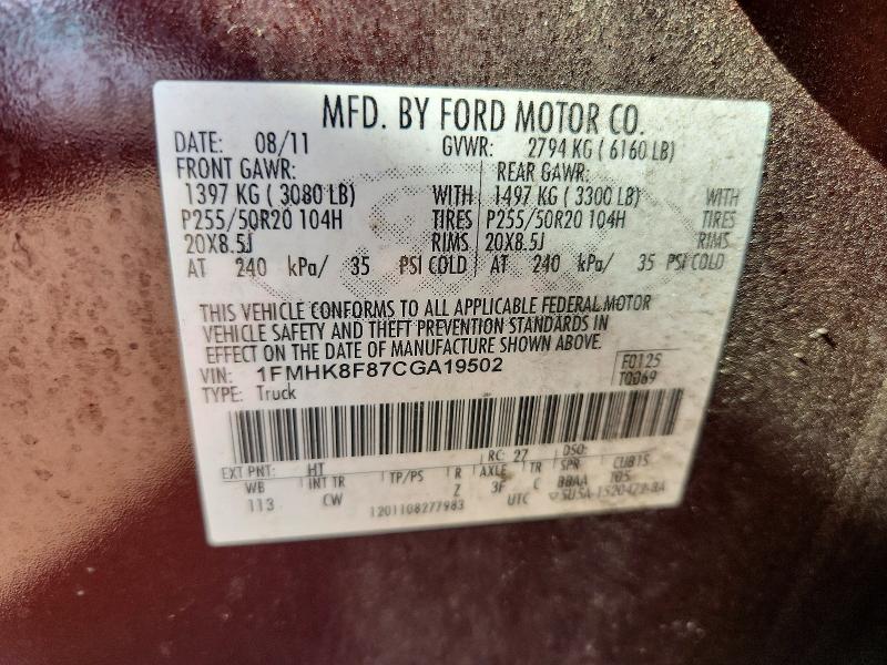 Aukcja sprzedaży 2012 Ford Explorer, vin: 1FMHK8F87CGA19502, numer aukcji: 48502406