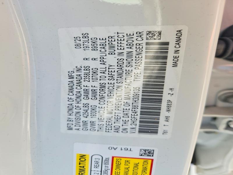 Продажа на аукционе авто 2026 Honda Civic, vin: 2HGFE4F88TH309135, номер лота: 50967096