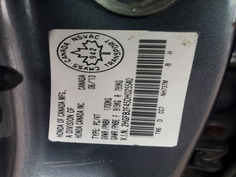 Продаж на аукціоні авто 2013 Honda Civic, vin: 2HGFB2F45DH025540, номер лоту: 49067246