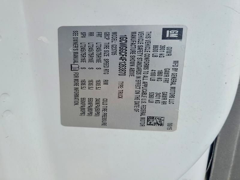 2015 Chev Express G2500 მანქანა იყიდება აუქციონზე, vin: 1GCWGGCF4F1263870, აუქციონის ნომერი: 49789926