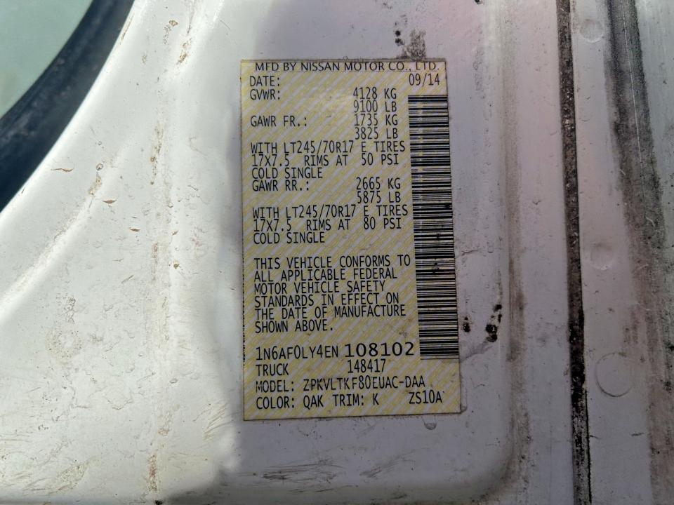 Продажа на аукционе авто 2014 Nissan Nv, vin: 1N6AF0LY4EN108102, номер лота: 53277626