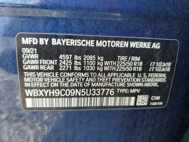 Продаж на аукціоні авто 2022 Bmw X2, vin: WBXYH9C09N5U33776, номер лоту: 50917656