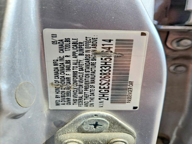 Продажа на аукционе авто 2003 Honda Civic, vin: 2HGES26833H586414, номер лота: 50137816