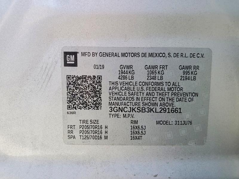 50937816 :رقم المزاد ، 3GNCJKSB3KL291661 vin ، 2019 Chevrolet Trax مزاد بيع