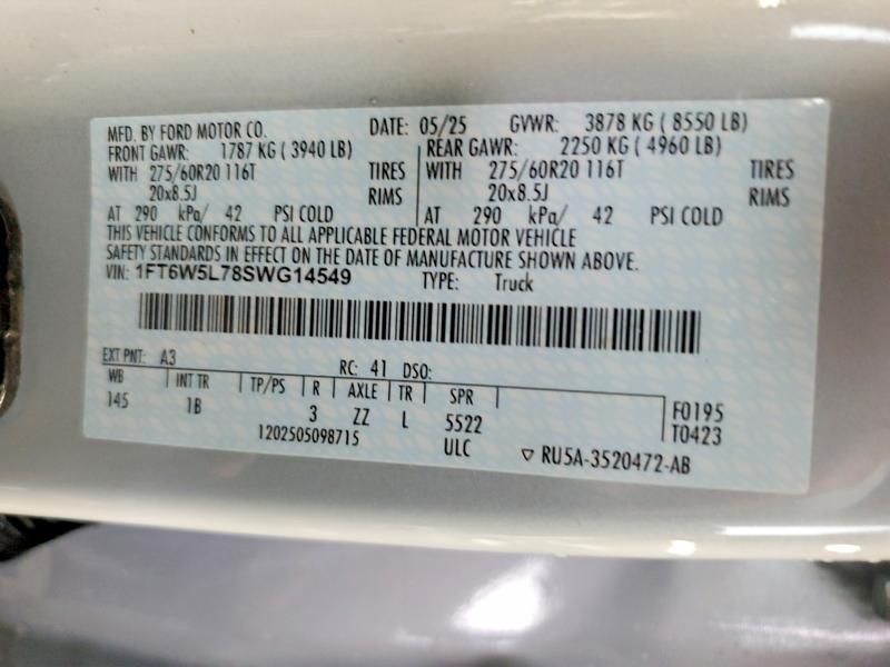 Продаж на аукціоні авто 2025 Ford F150, vin: 1FT6W5L78SWG14549, номер лоту: 48685316