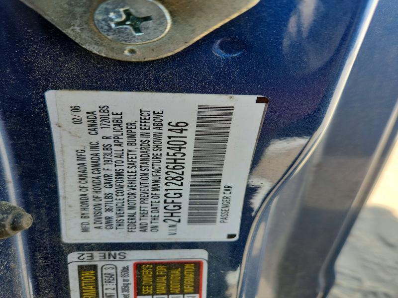 50148256 :رقم المزاد ، 2HGFG12826H540146 vin ، 2006 Honda Civic مزاد بيع