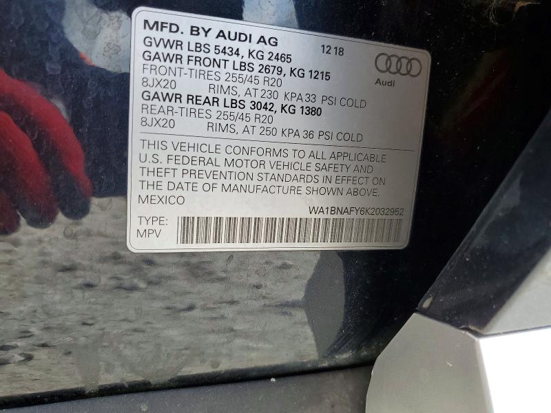 Aukcja sprzedaży 2019 Audi Q5, vin: WA1BNAFY6K2032952, numer aukcji: 50134956