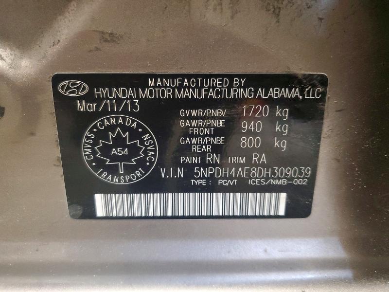 2013 Hyundai Elantra მანქანა იყიდება აუქციონზე, vin: 5NPDH4AE8DH309039, აუქციონის ნომერი: 49678826