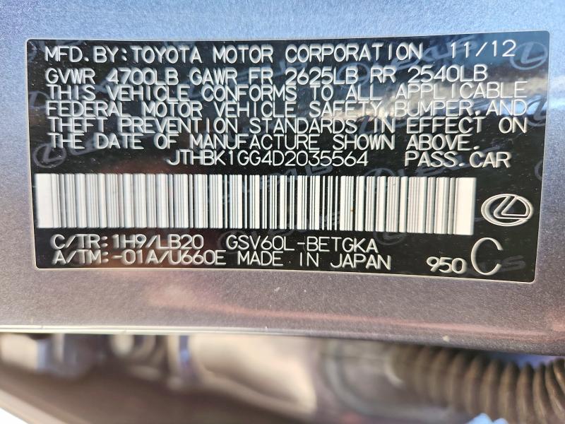 Продаж на аукціоні авто 2013 Lexus Es, vin: JTHBK1GG4D2035564, номер лоту: 49278196