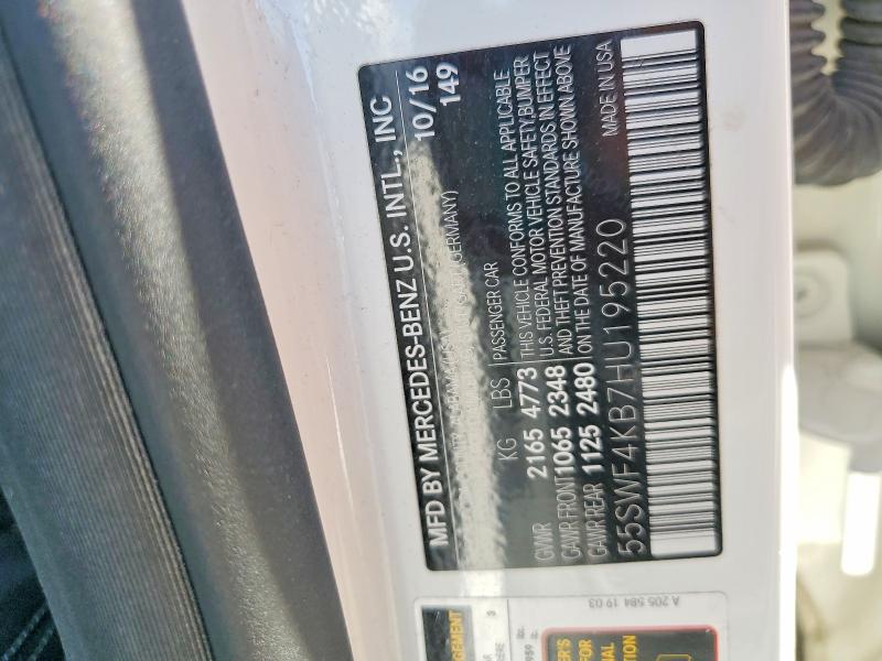 48767226 :رقم المزاد ، 55SWF4KB7HU195220 vin ، 2017 Mercedes-benz C مزاد بيع