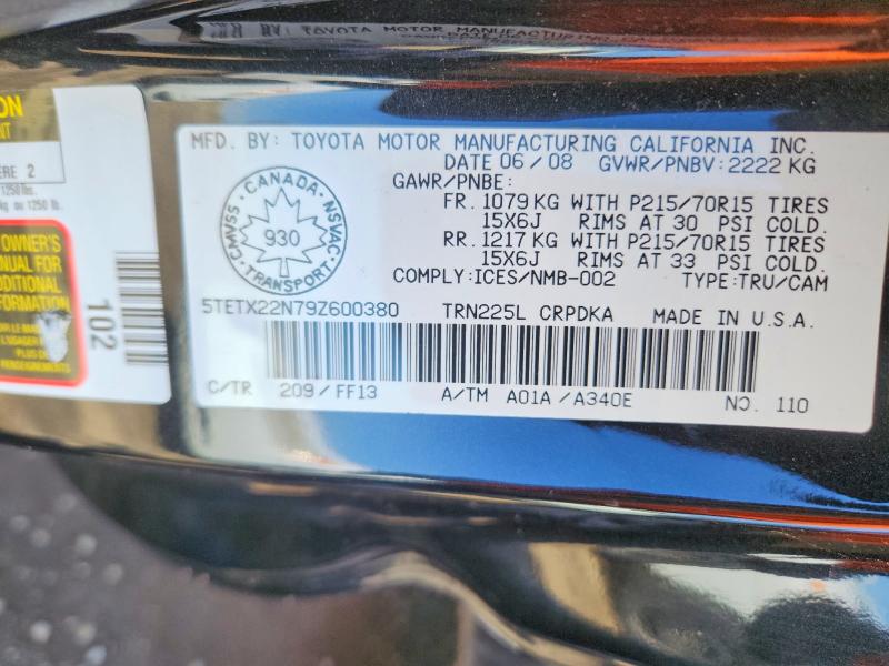 Aukcja sprzedaży 2009 Toyota Tacoma, vin: 5TETX22N79Z600380, numer aukcji: 51611656