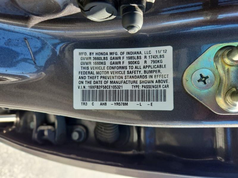Aukcja sprzedaży 2012 Honda Civic Lx, vin: 19XFB2F58CE105321, numer aukcji: 49887236