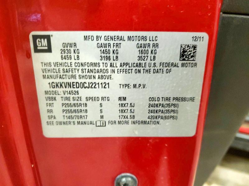Продаж на аукціоні авто 2012 Gmc Acadia, vin: 1GKKVNED0CJ221121, номер лоту: 49965796