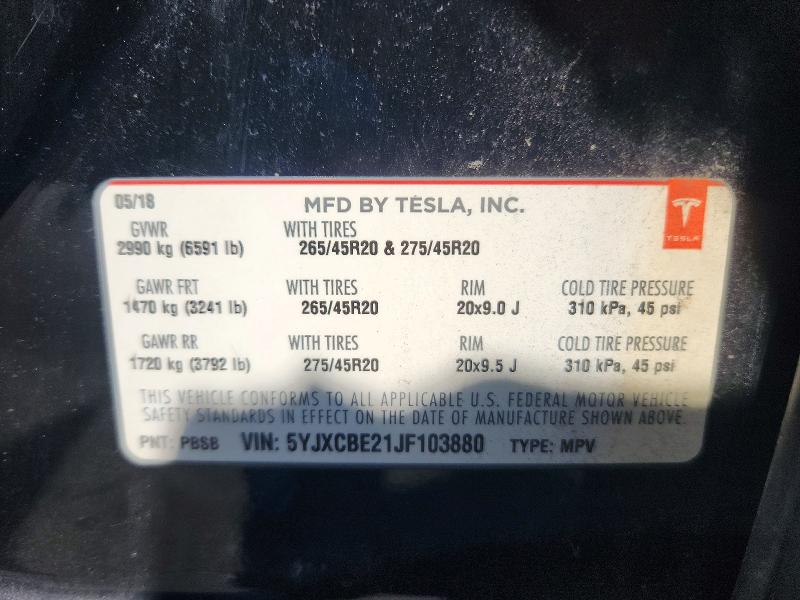 Aukcja sprzedaży 2018 Tesla Model X, vin: 5YJXCBE21JF103880, numer aukcji: 94332875