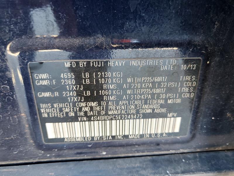 2014 Subaru Outback მანქანა იყიდება აუქციონზე, vin: 4S4BRDPC5E2249472, აუქციონის ნომერი: 48579936