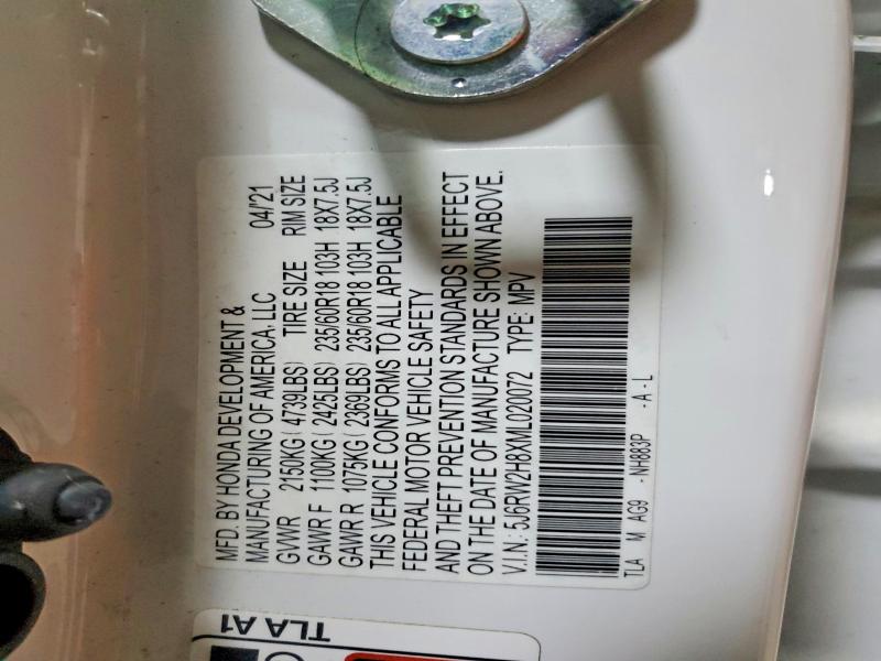 Aukcja sprzedaży 2021 Honda Cr-v, vin: 5J6RW2H8XML020072, numer aukcji: 50196186