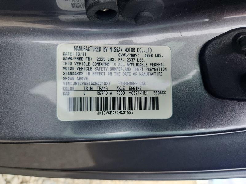 Aukcja sprzedaży 2012 Infiniti G37 Coupe, vin: JN1CV6EK5CM421837, numer aukcji: 48670006