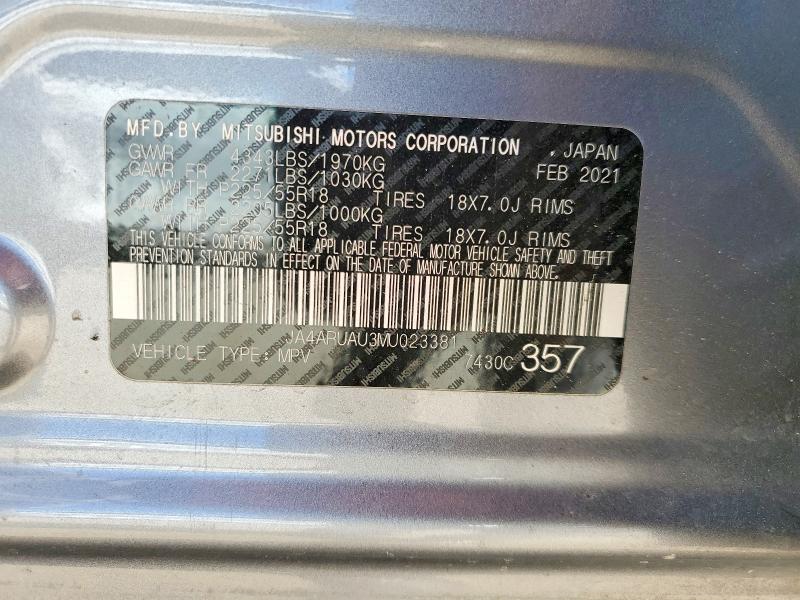 Продажа на аукционе авто 2021 Mitsubishi Outlander Sport, vin: JA4ARUAU3MU023381, номер лота: 50646856