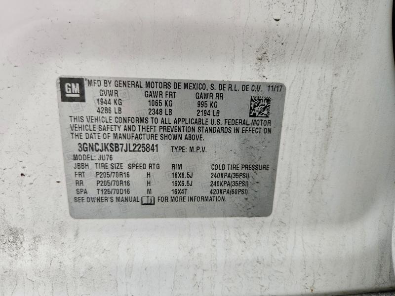 Aukcja sprzedaży 2018 Chevrolet Trax, vin: 3GNCJKSB7JL225841, numer aukcji: 50781586