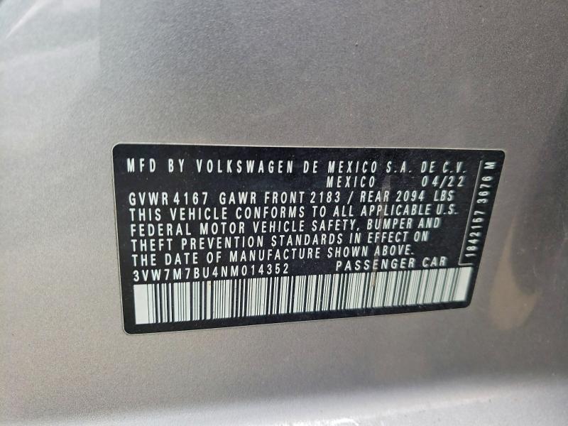 Aukcja sprzedaży 2022 Volkswagen Jetta, vin: 3VW7M7BU4NM014352, numer aukcji: 49472136