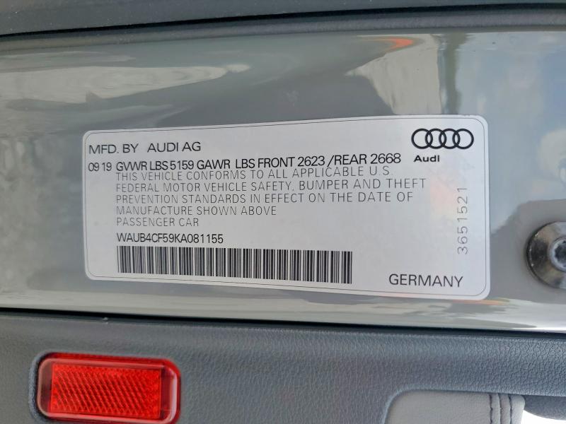 Aukcja sprzedaży 2019 Audi S5, vin: WAUB4CF59KA081155, numer aukcji: 49682006