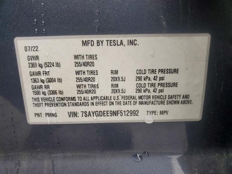 Продаж на аукціоні авто 2022 Tesla Model Y, vin: 7SAYGDEE9NF512992, номер лоту: 51252846