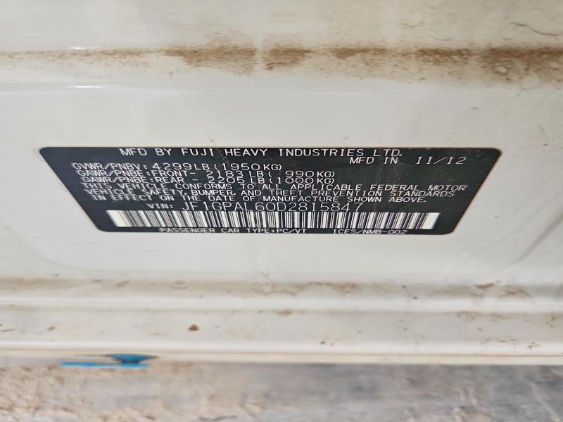 2013 Subaru Impreza მანქანა იყიდება აუქციონზე, vin: JF1GPAL60D2815847, აუქციონის ნომერი: 51095506