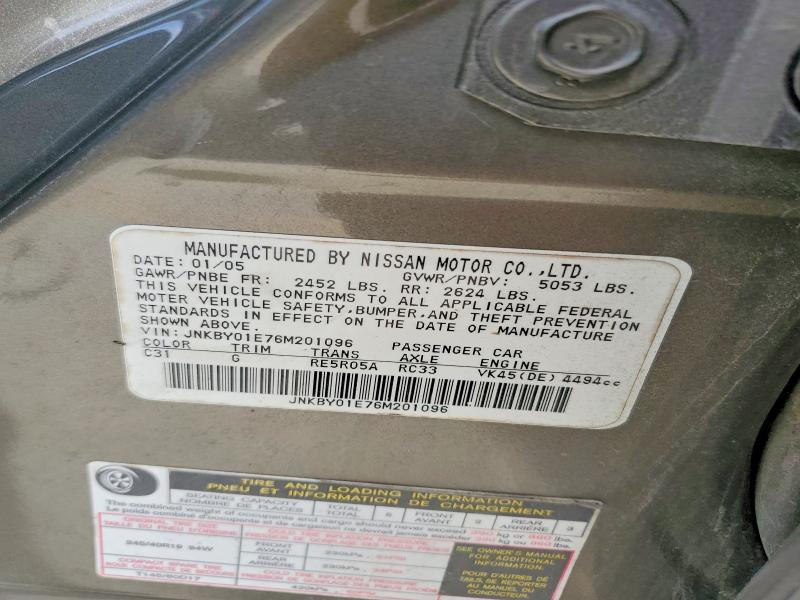Aukcja sprzedaży 2006 Infiniti M45, vin: JNKBY01E76M201096, numer aukcji: 48229616