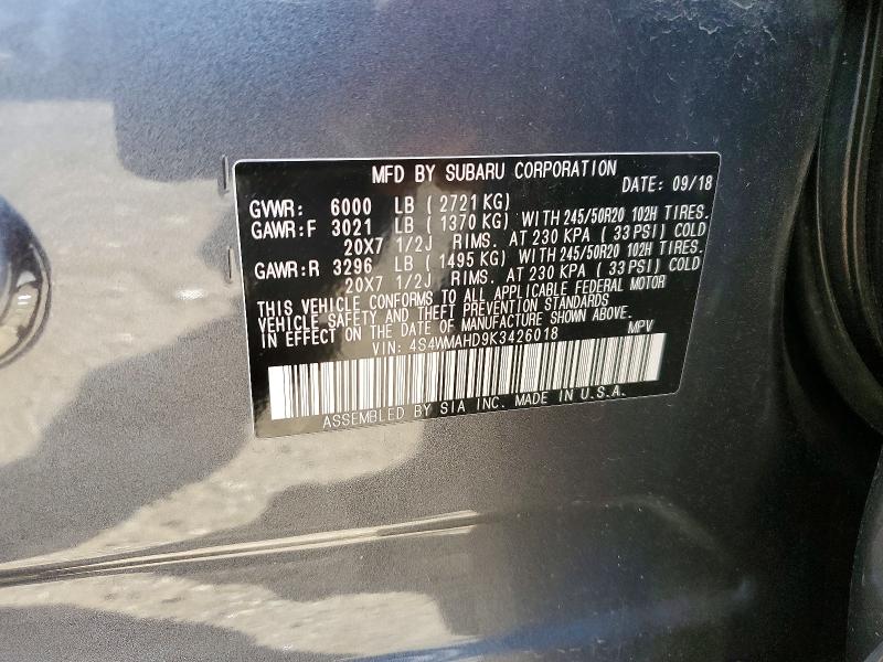 Продажа на аукционе авто 2019 Subaru Ascent, vin: 4S4WMAHD9K3426018, номер лота: 51341486