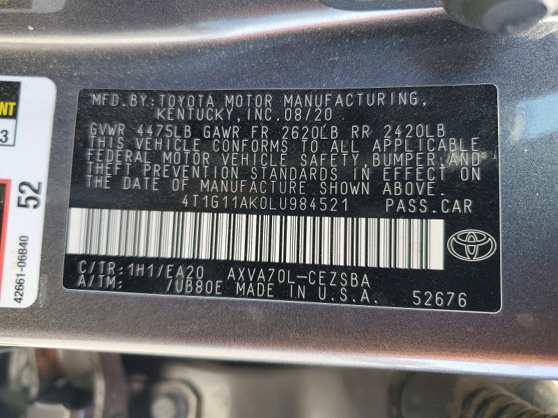 Aukcja sprzedaży 2020 Toyota Camry, vin: 4T1G11AK0LU984521, numer aukcji: 51722546
