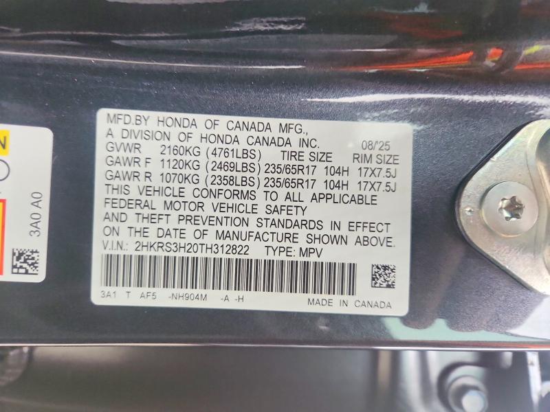 2026 Honda Cr-v მანქანა იყიდება აუქციონზე, vin: 2HKRS3H20TH312822, აუქციონის ნომერი: 51636686