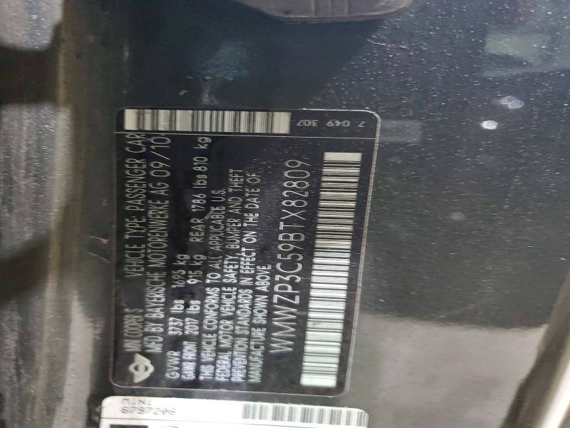 2011 Mini Cooper მანქანა იყიდება აუქციონზე, vin: WMWZP3C59BTX82809, აუქციონის ნომერი: 49546916