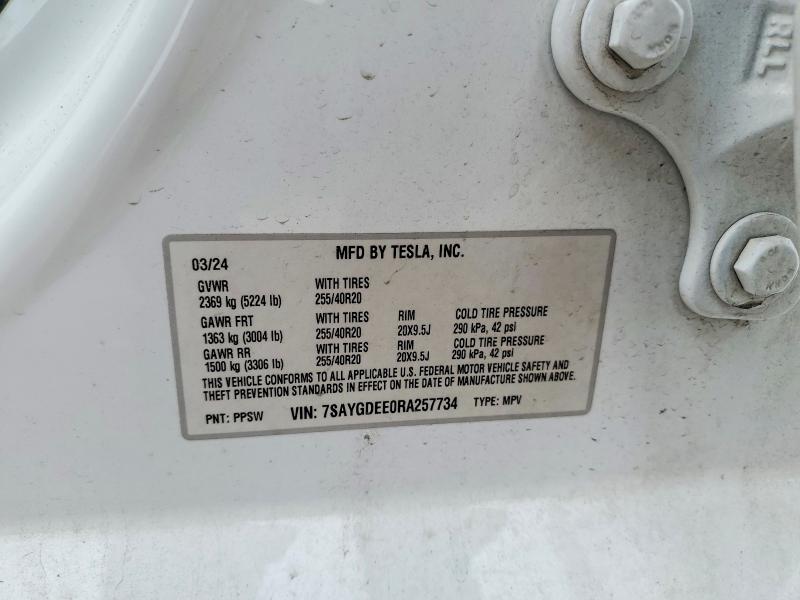 Продаж на аукціоні авто 2024 Tesla Model Y, vin: 7SAYGDEE0RA257734, номер лоту: 51385266