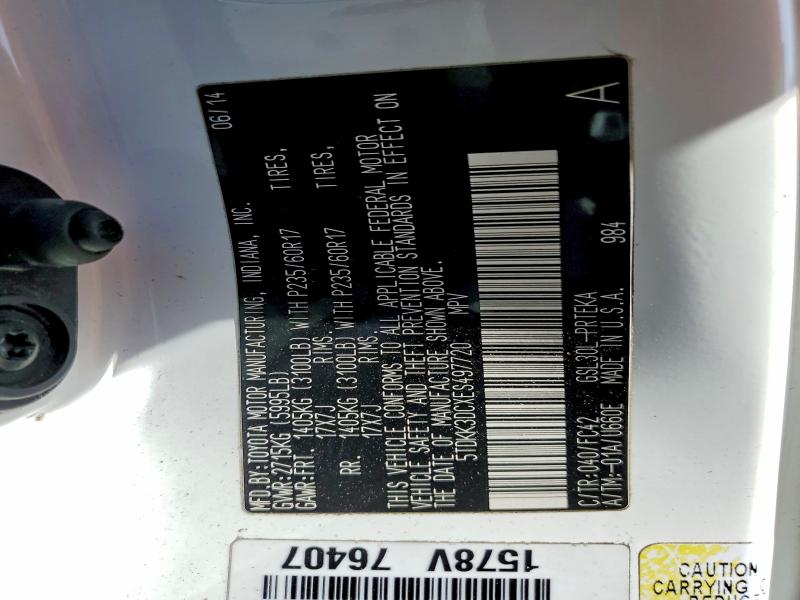 51004166 :رقم المزاد ، 5TDKK3DCXES497720 vin ، 2014 Toyota Sienna مزاد بيع