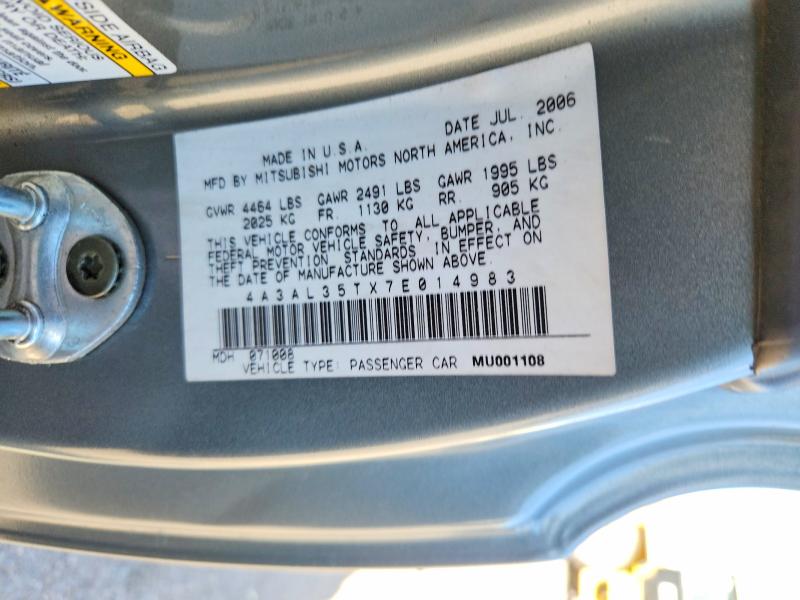 49807756 :رقم المزاد ، 4A3AL35TX7E014983 vin ، 2007 Mitsubishi Eclipse مزاد بيع