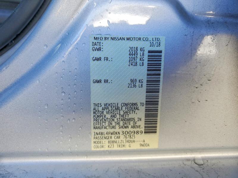 Продаж на аукціоні авто 2019 Nissan Altima, vin: 1N4BL4FW0KN300989, номер лоту: 50113916