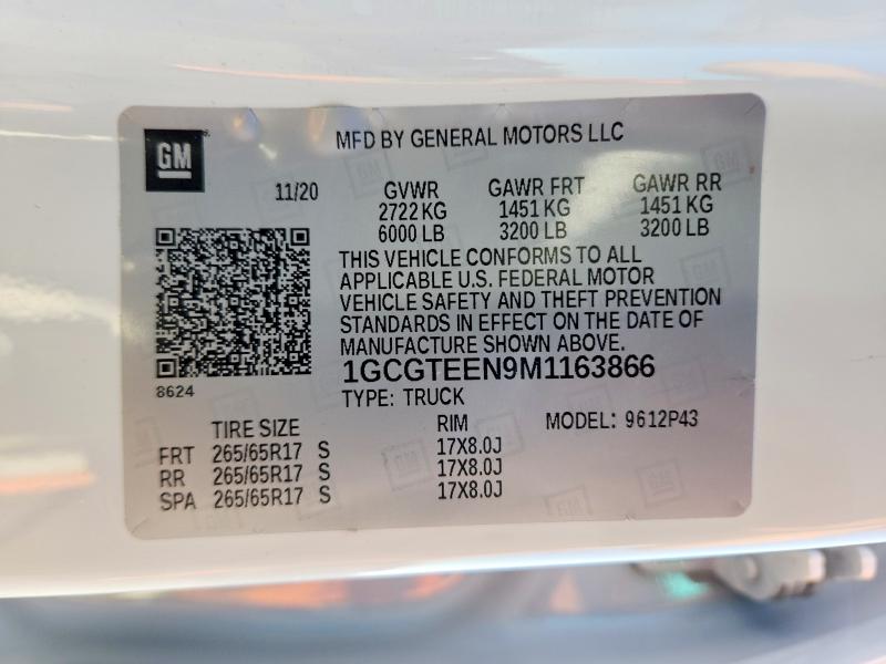Aukcja sprzedaży 2021 Chevrolet Colorado, vin: 1GCGTEEN9M1163866, numer aukcji: 50640746