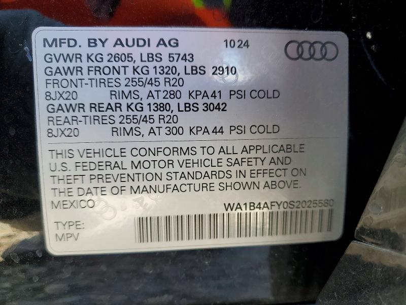 2025 Audi Sq5 მანქანა იყიდება აუქციონზე, vin: WA1B4AFY0S2025580, აუქციონის ნომერი: 47924756