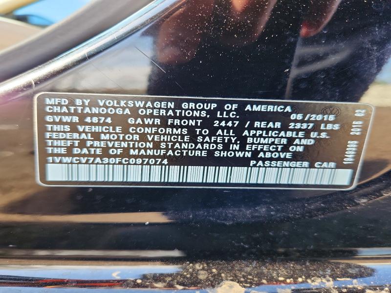Продажа на аукционе авто 2015 Volkswagen Passat, vin: 1VWCV7A30FC097074, номер лота: 50399646