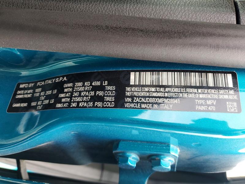 Aukcja sprzedaży 2021 Jeep Renegade, vin: ZACNJDBBXMPM28941, numer aukcji: 49803676
