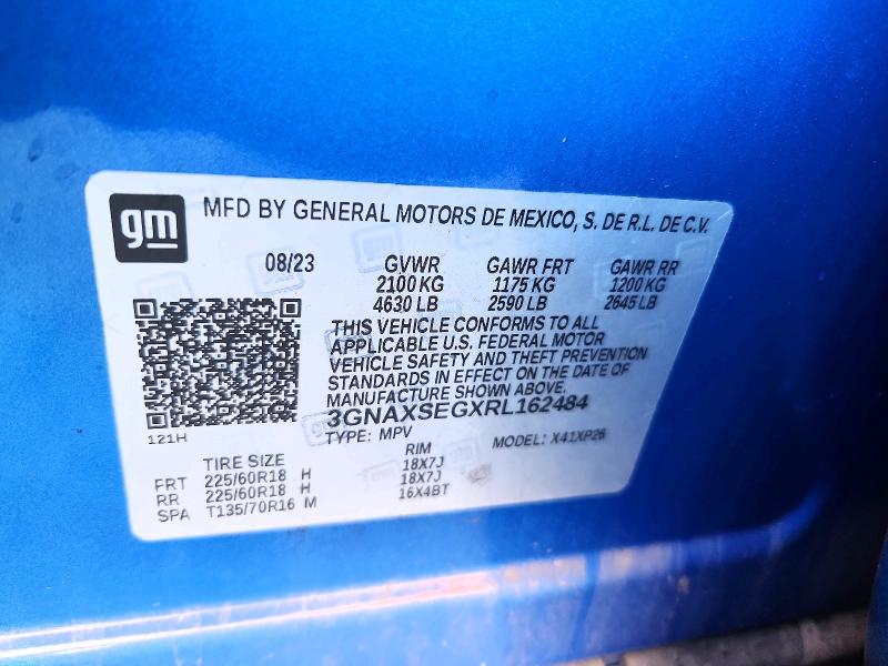 2024 Chevrolet Equinox მანქანა იყიდება აუქციონზე, vin: 3GNAXSEGXRL162484, აუქციონის ნომერი: 50888496