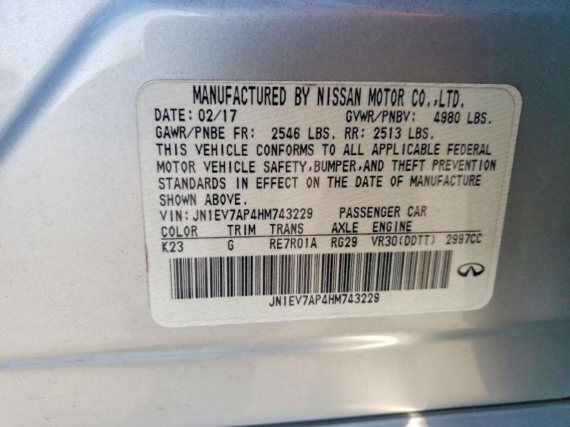 Aukcja sprzedaży 2017 Infiniti Q50, vin: JN1EV7AP4HM743229, numer aukcji: 50758476