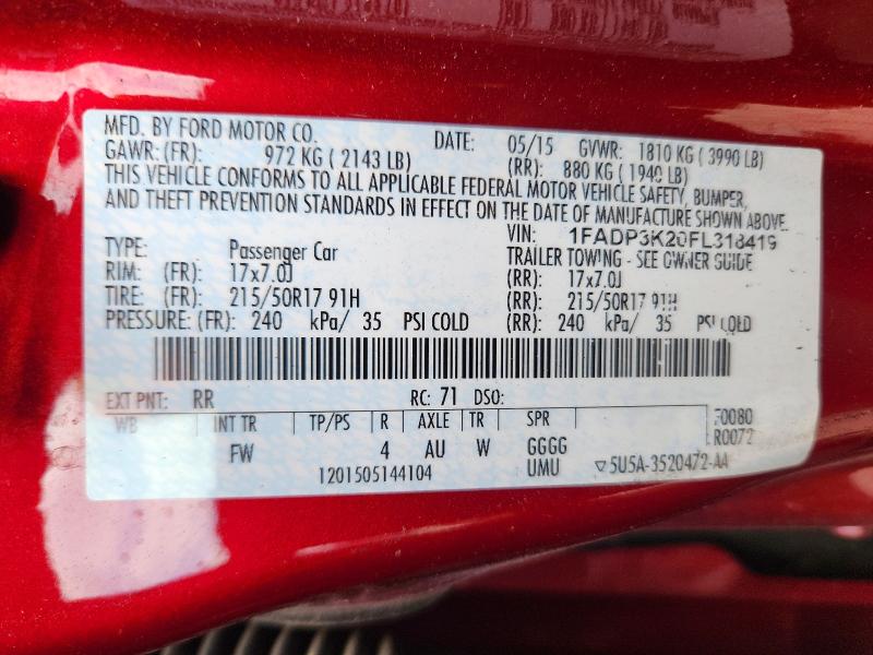 49673946 :رقم المزاد ، 1FADP3K20FL318419 vin ، 2015 Ford Focus مزاد بيع
