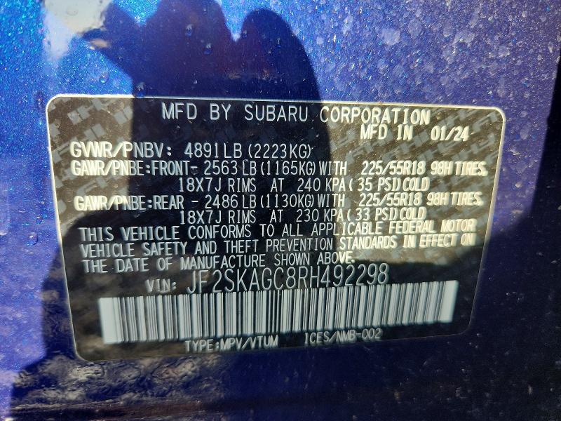 Aukcja sprzedaży 2024 Subaru Forester, vin: JF2SKAGC8RH492298, numer aukcji: 49396526