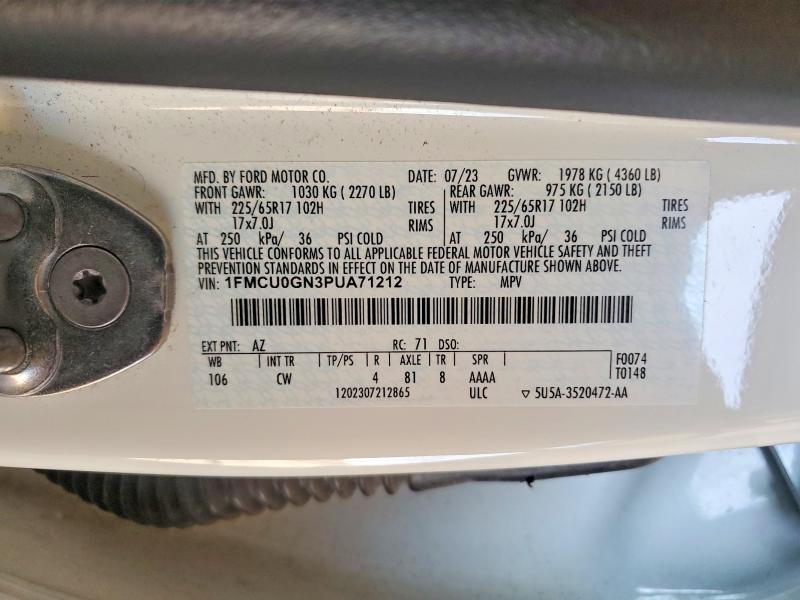 48689856 :رقم المزاد ، 1FMCU0GN3PUA71212 vin ، 2023 Ford Escape مزاد بيع